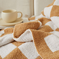 多喜爱家纺半边绒毯 空调毯办公室午睡毯子多功能毯子双面暖绒可水洗毯 半边绒多用毯（格韵姜黄） 170cm*130cm