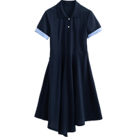 初语珠地POLO裙女2025夏季新款不规则设计感条纹翻袖小个子连衣裙