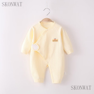 SKONWAT新生儿连体衣纯棉无骨婴儿衣服宝宝偏襟哈衣四季款和尚服长袖爬服 偏襟连体衣【魔术贴款】黄色 52码