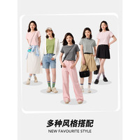 热风 hotwind夏季女士短袖辣妹T高腰修身打底短款T恤短袖上衣女 14粉红 L