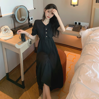 2025夏季女装修身显瘦时尚百搭裙子圆领套头遮肉连衣裙DM