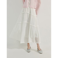 茵曼章若楠同款|莱赛尔肌理半身裙夏季女装温柔风宽松a字裙子 白色 L