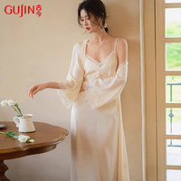 古今 春夏性感冰丝睡袍带胸垫睡衣女家居服睡裙仿真丝晨袍套装L
