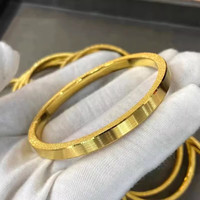 玉相伴黄金手镯 足金9999时尚简约拉丝实心黄金素圈方镯筷子金镯女 62圈口:金重17.4克(4mm)
