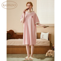 果壳(Gukoo)睡裙女夏季新款纯棉圆领宽松可爱小草莓短袖女士家居服睡裙B 浅粉睡裙 M