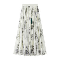 她池水墨印花半身裙2025夏装女装高腰拼接优雅中长裙