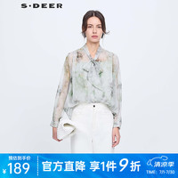 S.DEER圣迪奥女装田园风系带印花两件长袖衬衫S243Z0519 浅青/46 XL 175