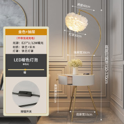 佰诗灯 BSD-8059 羽毛落地灯 31W-40W 金杆白抽屉单层+12瓦暖光灯泡