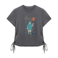 百家好（Basic House）Basic House/百家好卡通图案侧边抽绳T恤夏季新款撞色短款上衣女