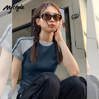  MJ STYLE 撞色插肩拼条 女士短袖T恤