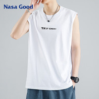 NASA GOOD运动背心男夏季港风百搭无袖上衣青少年蓝球运动休闲坎肩 白