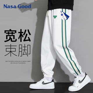 NASA GOOD 棉质拼色条纹 白色 3XL 男士休闲裤
