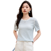 初申春夏短袖T恤女清新撞色领口正肩肌理面料T恤上衣S52T030