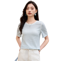 初申春夏短袖T恤女清新撞色领口正肩肌理面料T恤上衣S52T030