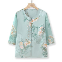 奶奶夏装中式衬衫老年人套装女洋气老人上衣服老太太大码