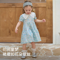戴维贝拉儿童连衣裙2025夏装女童薄纯棉碎花裙子 花朵印花