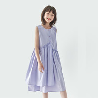 棵初2025夏季亲子中大女童纯棉无袖连衣裙木耳边宽松仙女裙 湖水绿