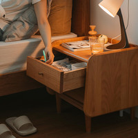 木邻兜兜床头柜北欧实木床边柜小户型卧室樱桃木边柜原木储物斗柜家用 樱桃木