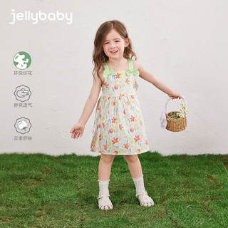 JELLYBABY[7A抗菌]女童田园风裙子宝宝碎花裙小童吊带夏装潮儿童纯棉连衣裙 绿色 【7A抗菌】 80