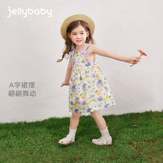 JELLYBABY[7A抗菌]女童田园风裙子宝宝碎花裙小童吊带夏装潮儿童纯棉连衣裙 绿色 【7A抗菌】 80