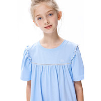 ELLE KIDS夏季款法式刺绣花边短袖女童圆领透气舒适宽松连衣裙长裙