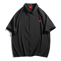 查尔斯桃心短袖衬衫男女同款爱心logo刺绣夏季潮流衬衣宽松休闲男士上衣外套