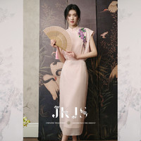 JKJS【雾胭然】亮片珠管绣薄纱连衣裙气质收腰裙子女夏新中式长裙