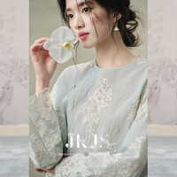 JK&JS JKJS满版绣花 新中式斜襟衬衫外套薄款高级感轻奢上衣