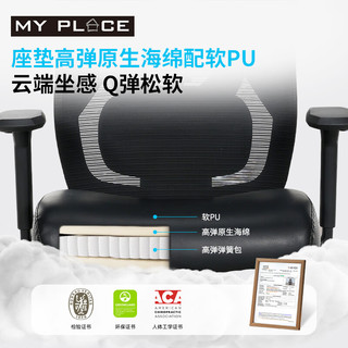 MY PLACE探索者人工力学椅办公电脑椅学习靠背家用久坐舒服椅躺椅午睡椅 玄黑 美标+三档锁定后仰可调+隐藏脚踏