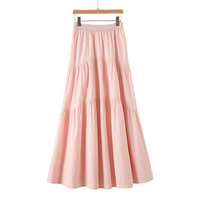 晚白100%纯棉蛋糕裙2025夏款洋气减龄松紧高腰长裙百搭显瘦a字半身裙 樱花粉