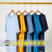 灰壳户外美利奴羊毛速干衣T恤夏排汗透气美丽诺休闲运动圆领短袖男 浅蓝色 /180gsm-常规正肩 M (175) 140-155斤 浅蓝色 /180gsm正肩款