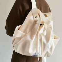 畅印ins简约大容量休闲双肩包百搭高级感抽绳通勤包包女纯色手提背包 抽绳双肩包-杏色