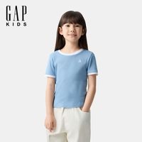 Gap女童2025春季纯棉小熊刺绣撞色短袖T恤儿童装美版746924