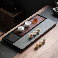 丰陶张生 天然乌金石茶盘 功夫茶具茶海 80x35x3cm 合一+鹿慕溪水套装