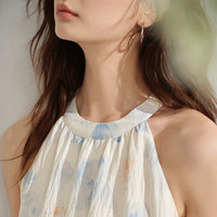 茵曼（INMAN）欧若风海边度假碎花连衣裙2025夏季松弛感浪漫法式挂脖A字裙 蝶翅蓝