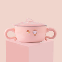 多美奇 创意卡通儿童餐盘 7件套装 防摔家用麦秆 幼稚园宝宝分格快餐盘 餐具 粉色