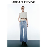 UR2025春季女装撞色拼接腰头系带牛仔长裤UYV850049 28