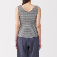 无印良品(無印良品 MUJI)女式 经泡泡纱 带罩杯背心 女士女款带胸垫 25年夏季 FCB65C5S 深灰色格纹 S (155/80A)