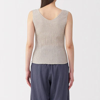 无印良品(無印良品 MUJI)女式 经泡泡纱 带罩杯背心 女士女款带胸垫 25年夏季 FCB65C5S 米色格纹 L (165/88A)