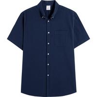 Brooks Brothers/布克兄弟男士春夏款泡泡纱纽扣领藏蓝色衬衫