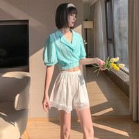 诗莉奥（SHILIAO）蕾丝防走光三分居家短裤冰丝薄款夏花边裤女 粉色+白色 M (适合70-100斤)