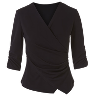 朗姿【三醋酸Basic衣橱】v领短袖上衣衬衣夏通勤时尚衬衫 夜幕黑色 XL