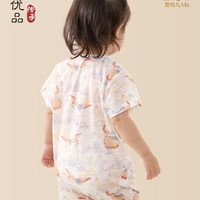 汉宫优品婴儿连体衣短袖薄款纯棉夏装中国风外出甜美哈衣0-1岁女宝宝衣服 精卫填海