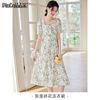 品彩 碎花短袖连衣裙女夏气质优雅方领温柔中长裙a字裙 P132Q1381 L（偏小一码，拍大一码）