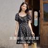茵曼 女士法式气质温柔碎花裙 夏季收腰显瘦设计方领泡泡袖连衣裙