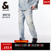 杰克琼斯 杰克·琼斯（JACK&JONES）男装春夏潮酷百搭舒适长裤子磨破印花水洗廓形牛仔裤男224332033 C40 浅牛仔蓝
