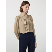朗姿【尖货补单】通勤穿搭气质设计感小众女士衬衣上衣春季衬衫 浅米色2 L