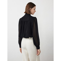 朗姿【尖货补单】通勤穿搭气质设计感小众女士衬衣上衣春季衬衫 黑色2 2XL