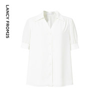 朗姿【尖货补单】 法式POLO领中袖漂亮白衬衫女夏季设计感小众 本白色2 XL