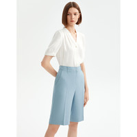 朗姿【Basic衣橱】法式短袖白色衬衫衬衣夏内搭v领上衣小衫女 本白色3 2XL